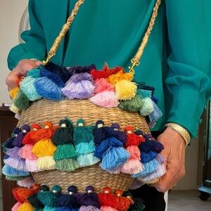 Multicolor Tassel Woven Shoulder Bag